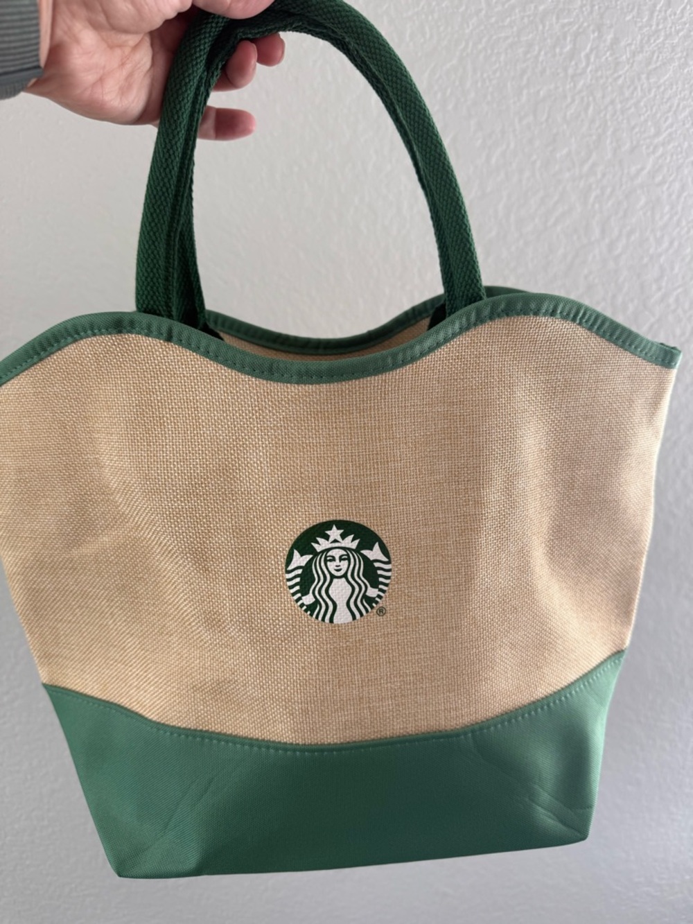 Starbucks Natural Canvas Tote with Green Trim and Logo - Picture 7 of 9